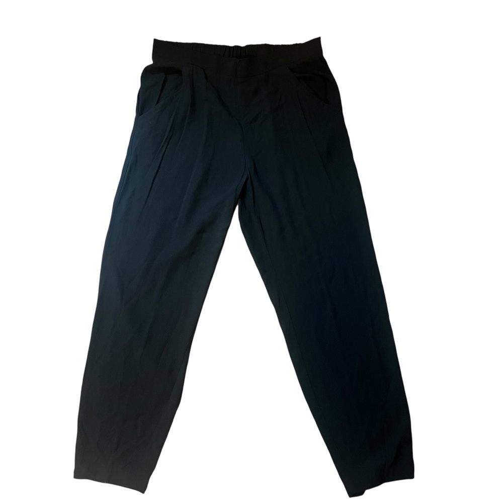 Eileen Fisher Black Pull On Silk Ankle Pants Small Petite Pockets Straight Leg